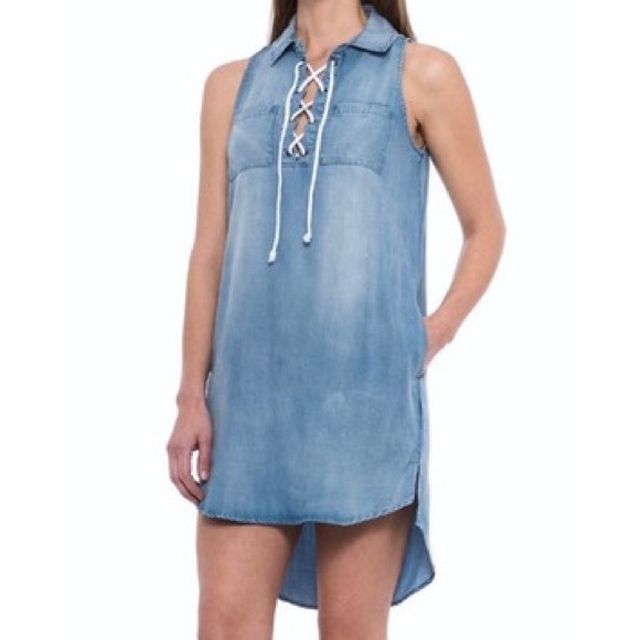 Chambray Lace Up Dress - Picture 1 of 7